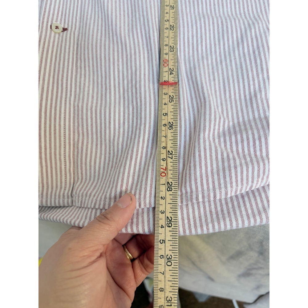 Tommy Hilfiger Mens Red White Striped Button Down Shirt Crest Logo Large L - Picture 6 of 10